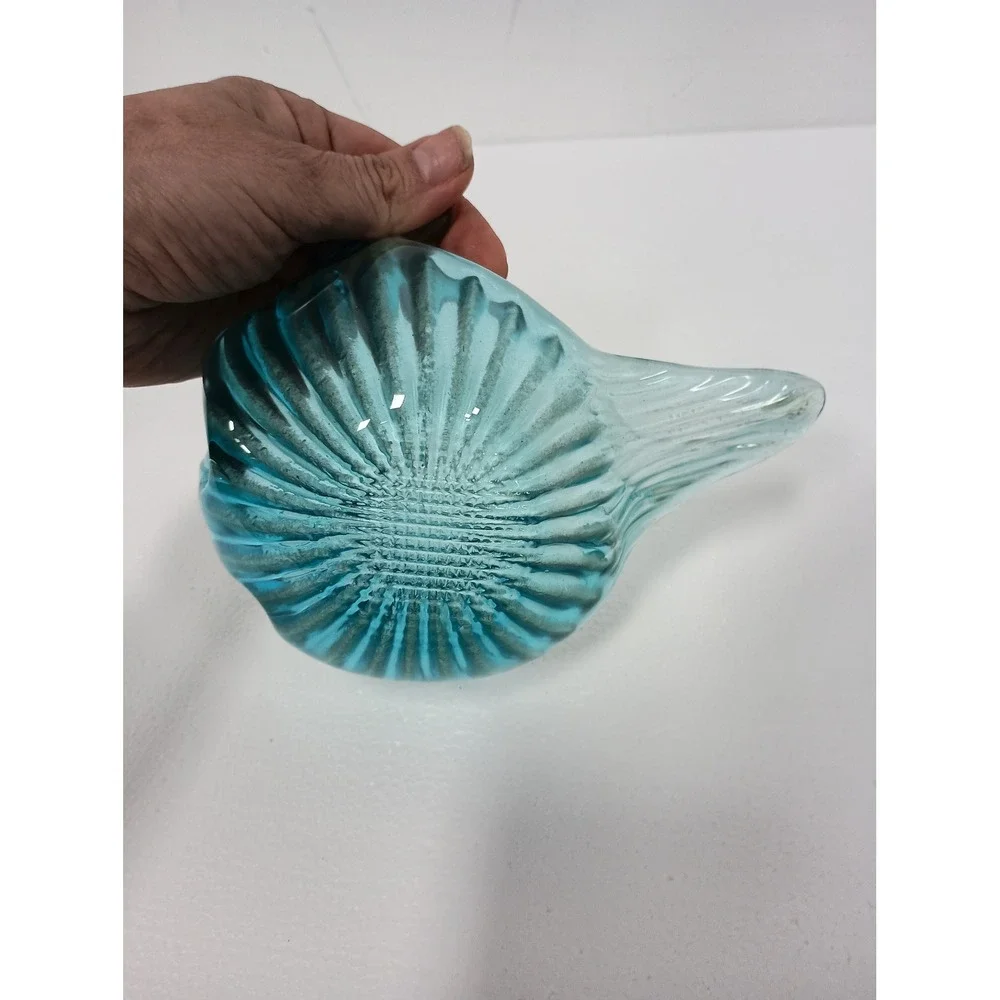 Vintage Art Glass Swan Bowl Blue Trinket Dish Decor Mid Century Modern Coastal